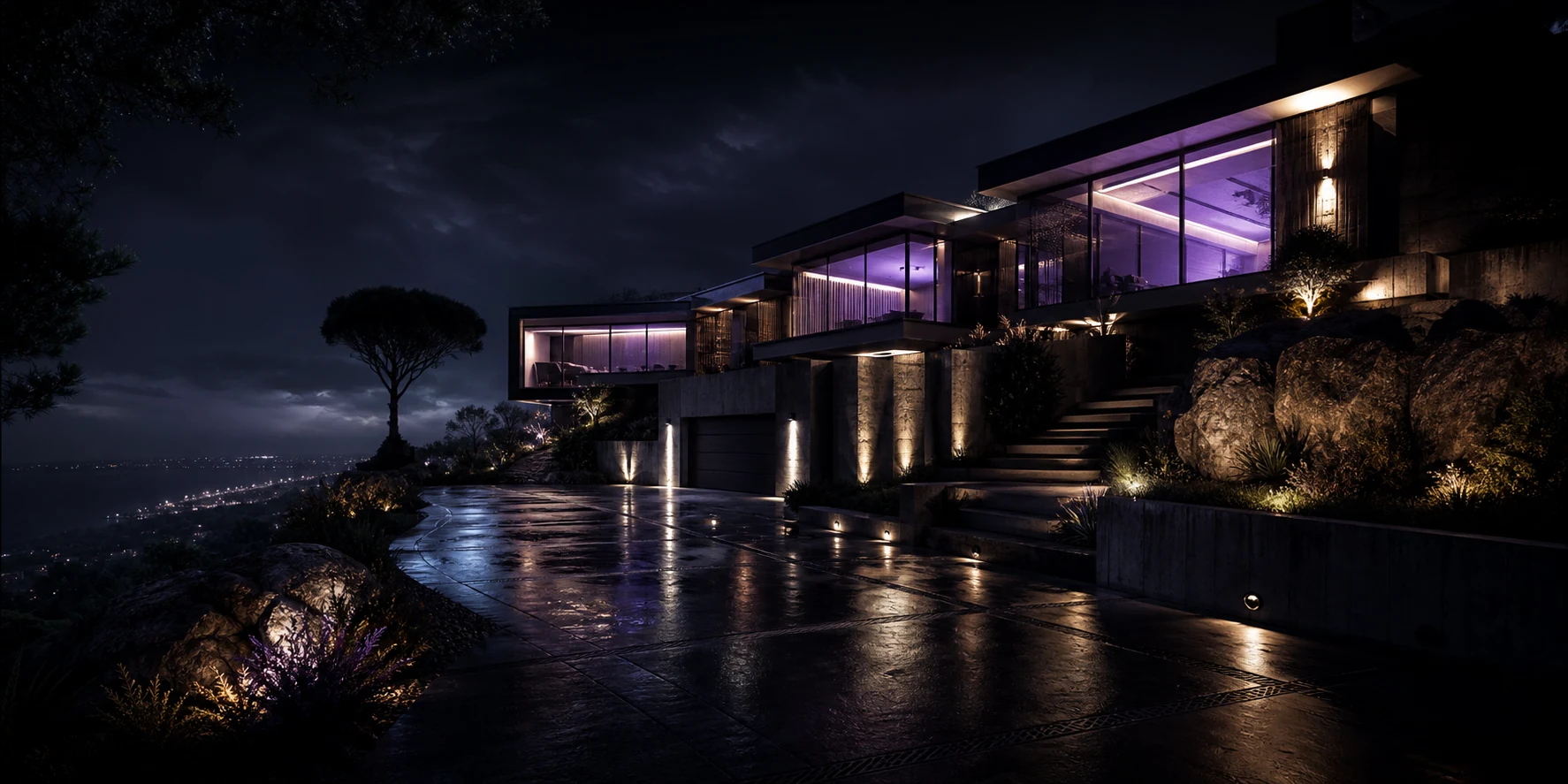 Modern villa at night